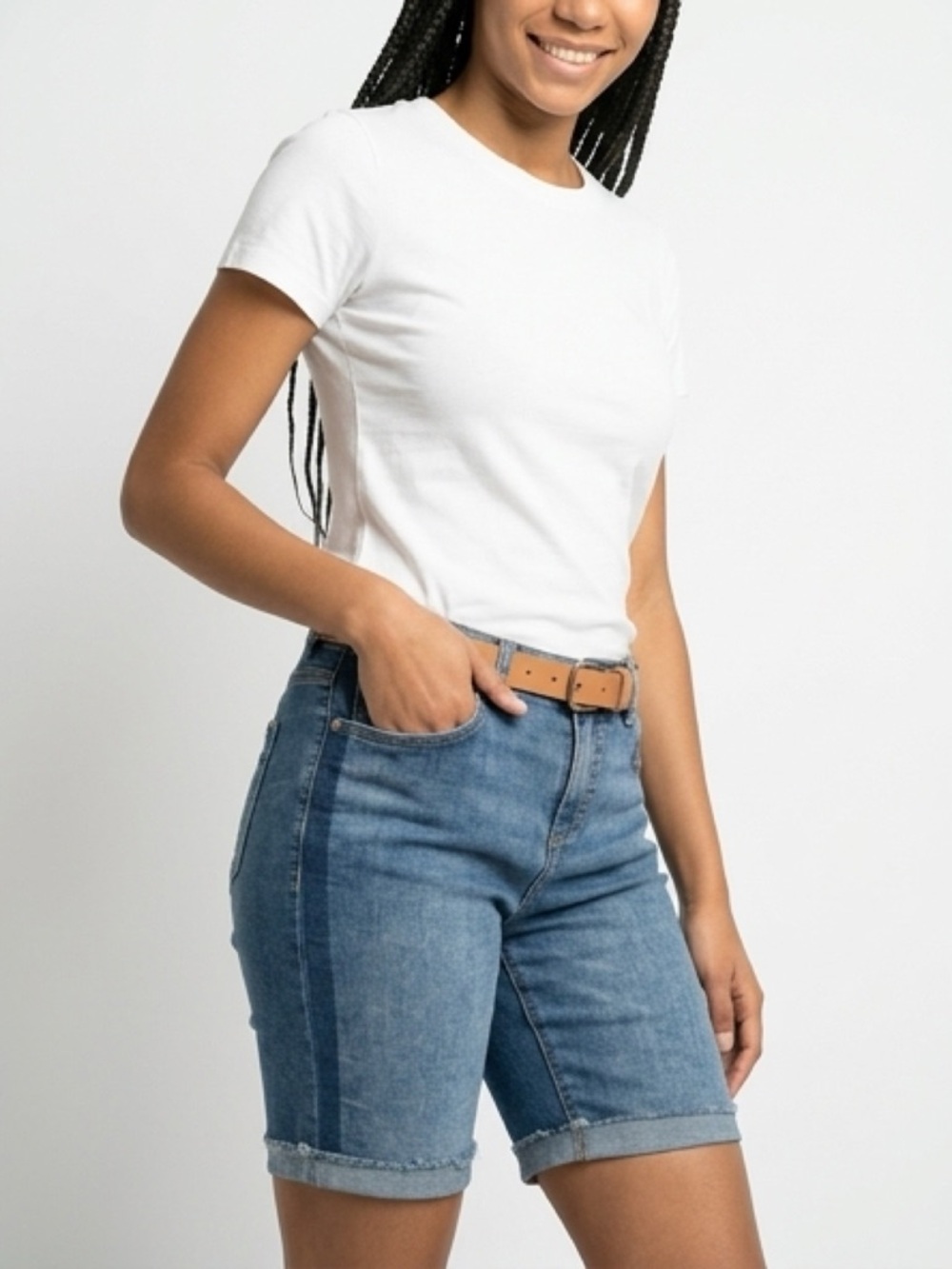 INC International Concepts
Mid Rise Contrast-Trim Cuffed
Bermuda Denim Shorts